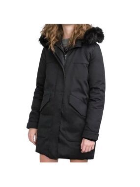 Zara Trafaluc Dry and Warm black hooded down parka winter coat L